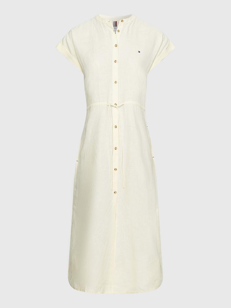 Női Tommy Hilfiger Linen Midi Shirtdress Dresses Sárga | HU 100JPQ